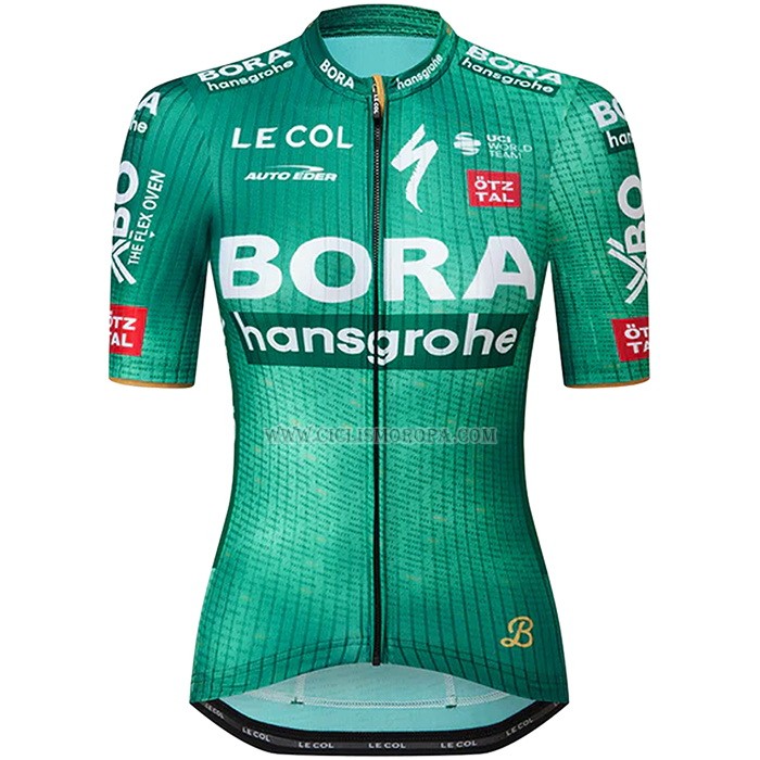 2023 Ropa Ciclismo Mujer Bora Hansgrohe Verde Mangas Cortas y Culotte Corto